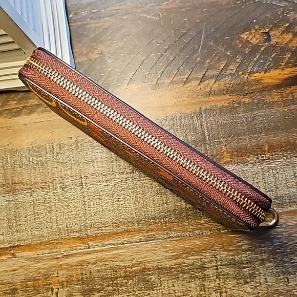 Coach Long Zip Around Wallet In Rainbow Signature Canvas - Picture 7 of 13